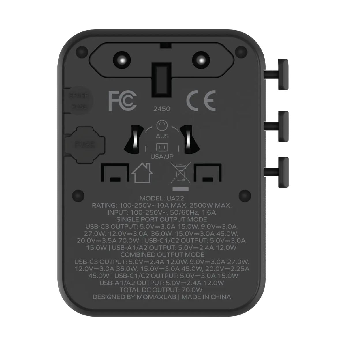 Momax 1 World² 5 Port Mini Universal Travel Gan Charger 70w With Dual Ac Desert Titanium Momax 1 World² 5 Port Mini Universal Travel Gan Charger 70w With Dual Ac Desert Titanium