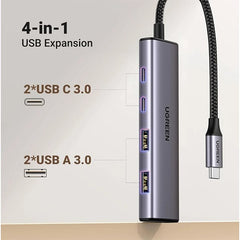 UGREEN 15395 USB C HUB WITH 2 USB-C AND 2 USB-A 5GBPS DATA PORT ALUMINUM