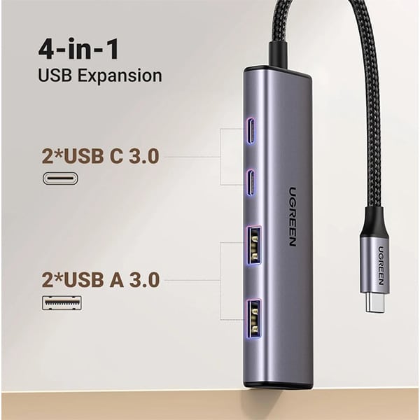 Ugreen 15395 USB - C Hub with 2 USB - C And 2 USB A 5gbps Data Port Aluminum with usb hubs