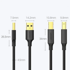 UGREEN USB 2.0 AM to BM Print Cable - Black - 3M