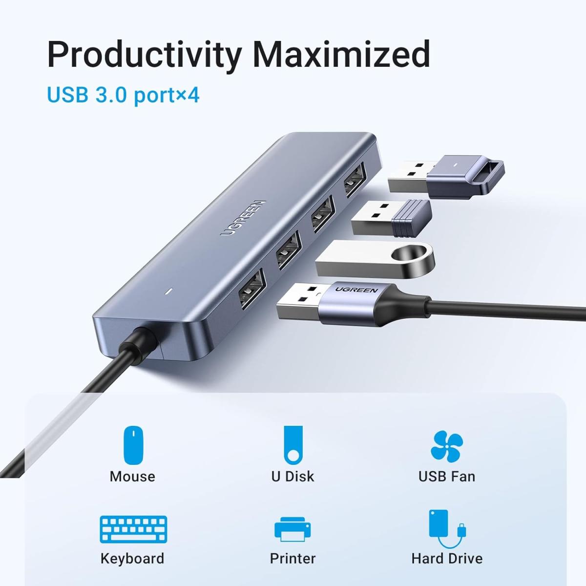 UGREEN USB - C to USB A Hub with 4 USB 3.0 for Laptop, MacBook, iPad Pro, Chromebook, Dell XPS, Galaxy S23 (CM219 - 70336)