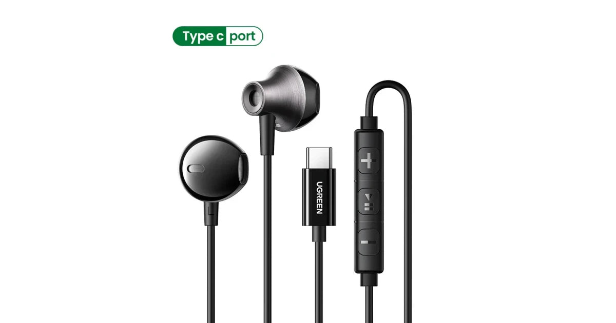 UGREEN EP106 USB-C Semi-in-Ear Wired Earphones – Black | 35756
