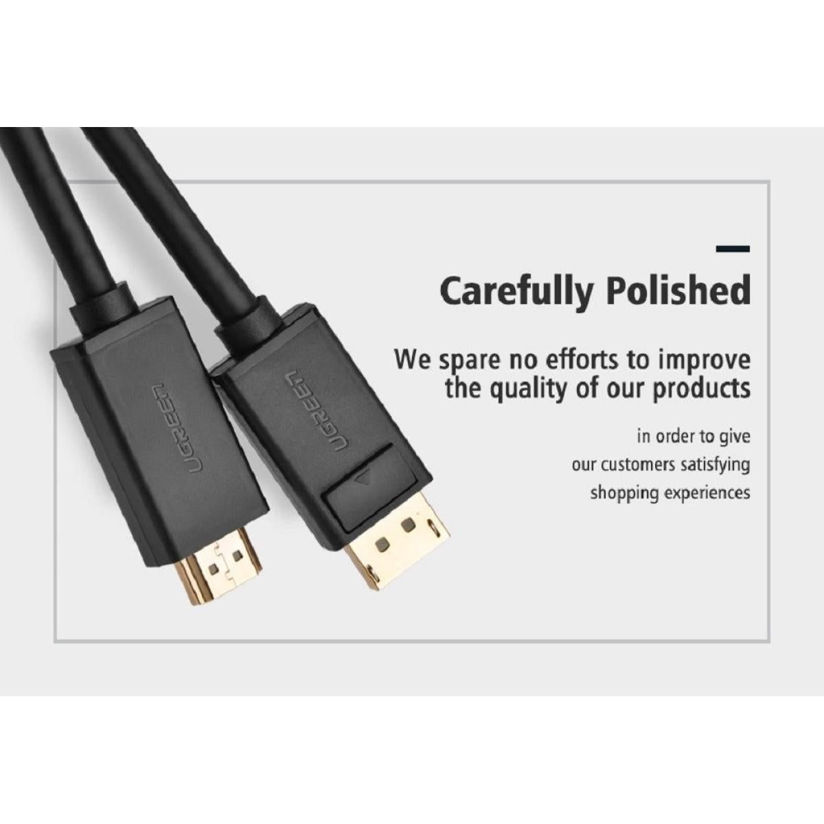 UGREEN 4K UHD DP to HDMI Cable, Audio Video Sync, Support 4K 3D Vision, Stable Single Transfer, 2.25Gbps Bandwidth, 2.0 Meter Length, Black