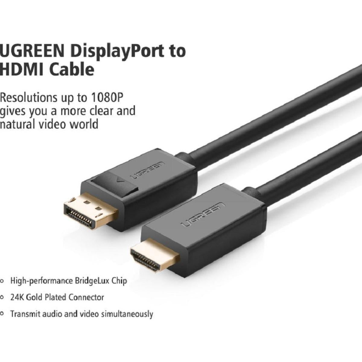 UGREEN 4K UHD DP to HDMI Cable, Audio Video Sync, Support 4K 3D Vision, Stable Single Transfer, 2.25Gbps Bandwidth, 2.0 Meter Length, Black UGREEN 4K UHD DP to HDMI Cable, Audio Video Sync, Support 4K 3D Vision, Stable Single Transfer, 2.25Gbps Bandwidth, 2.0 Meter Length, Black