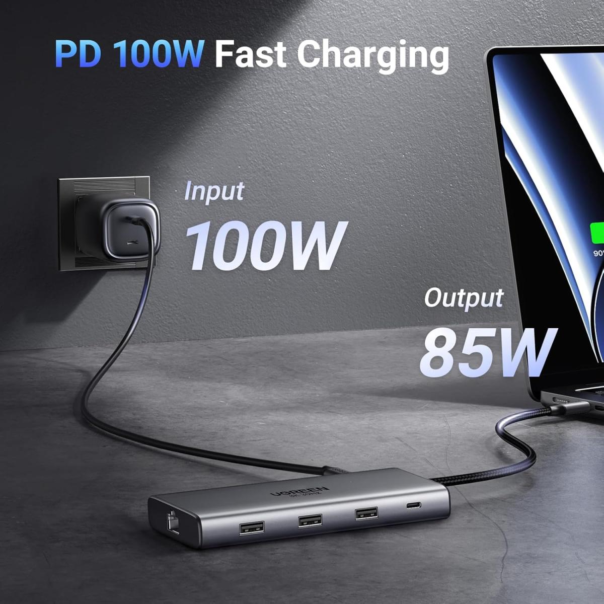 UGREEN 10 in 1 Docking Station USB - C Dock Dual HDMI 4K@60Hz Single 8K@30Hz 100W PD 5Gbps USB - C and USB A Data Ports Gigabit Ethernet