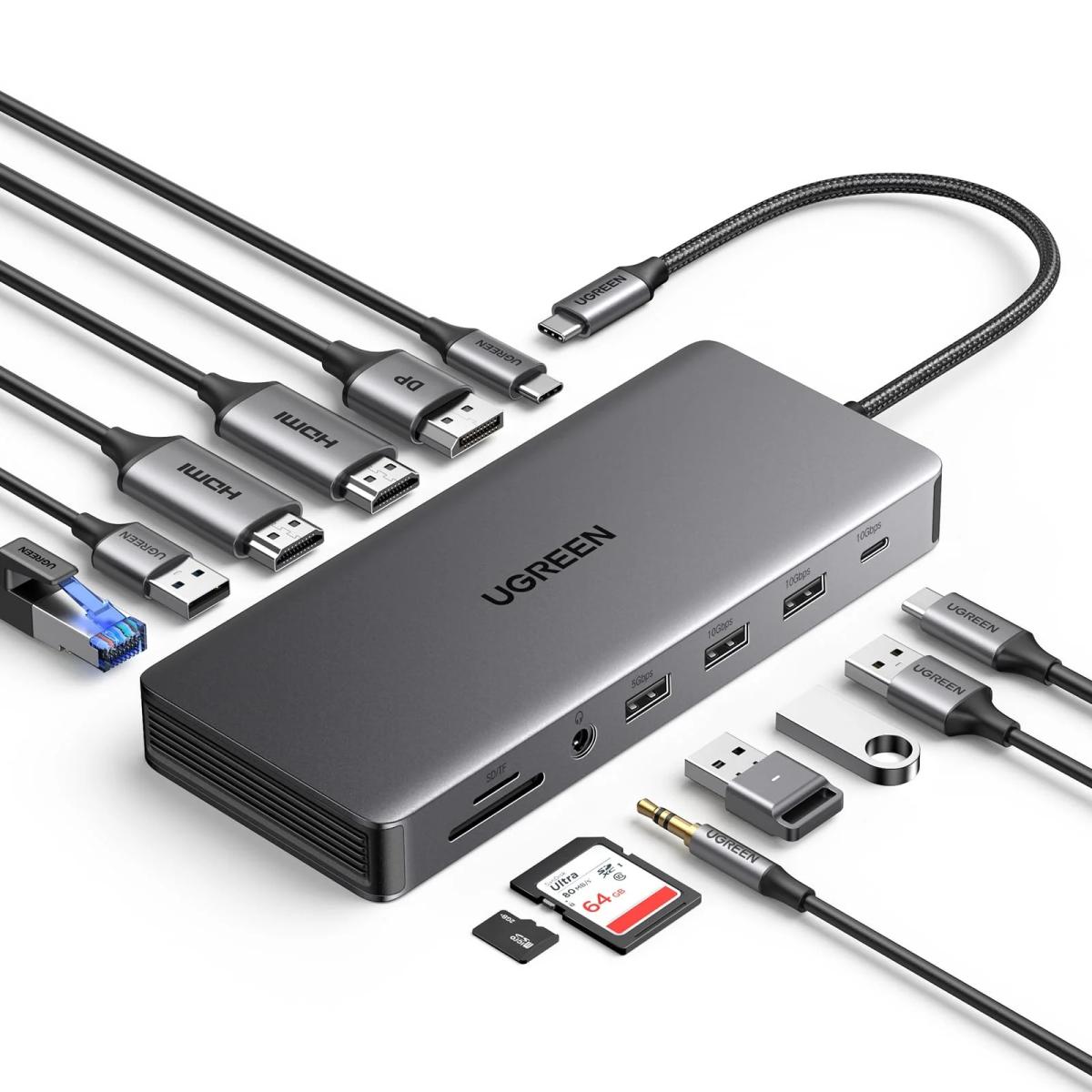 UGREEN 13 in 1 Laptop Docking Station 4K Triple Display USB C Dock Dual HDMI, DP, 10Gbps Data Port 100W PD Gigabit Ethernet, SD/TF Card Reader Compatible for Thinkpad, Zenbook and more