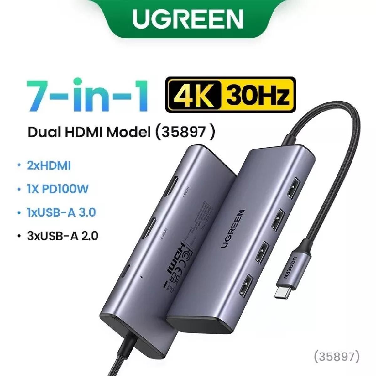 Ugreen Usb C Hub 7 In 1 Dual Hdmi 4k Type C Pd 100w Usb C To Usb A 3.0+3*usb A 2.0 For Iphone, Macbook, Pc Ugreen Usb C Hub 7 In 1 Dual Hdmi 4k Type C Pd 100w Usb C To Usb A 3.0+3*usb A 2.0 For Iphone, Macbook, Pc