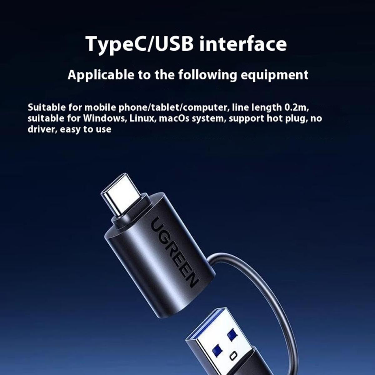 Ugreen 45178 2 In 1 USB A / Type C to Sd / Tf / Nm Card Reader for Apple / Huwei / Android