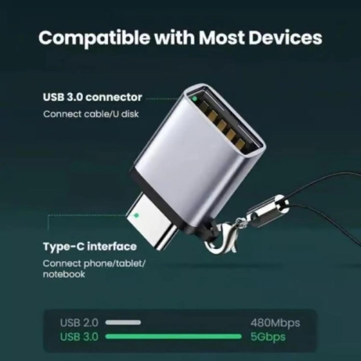 UGREEN Type C Male to USB 3.0 A Female Adapter Cable Lanyard 5Gbps High Speed Data Transfer Laptop MacBook - Space Gray