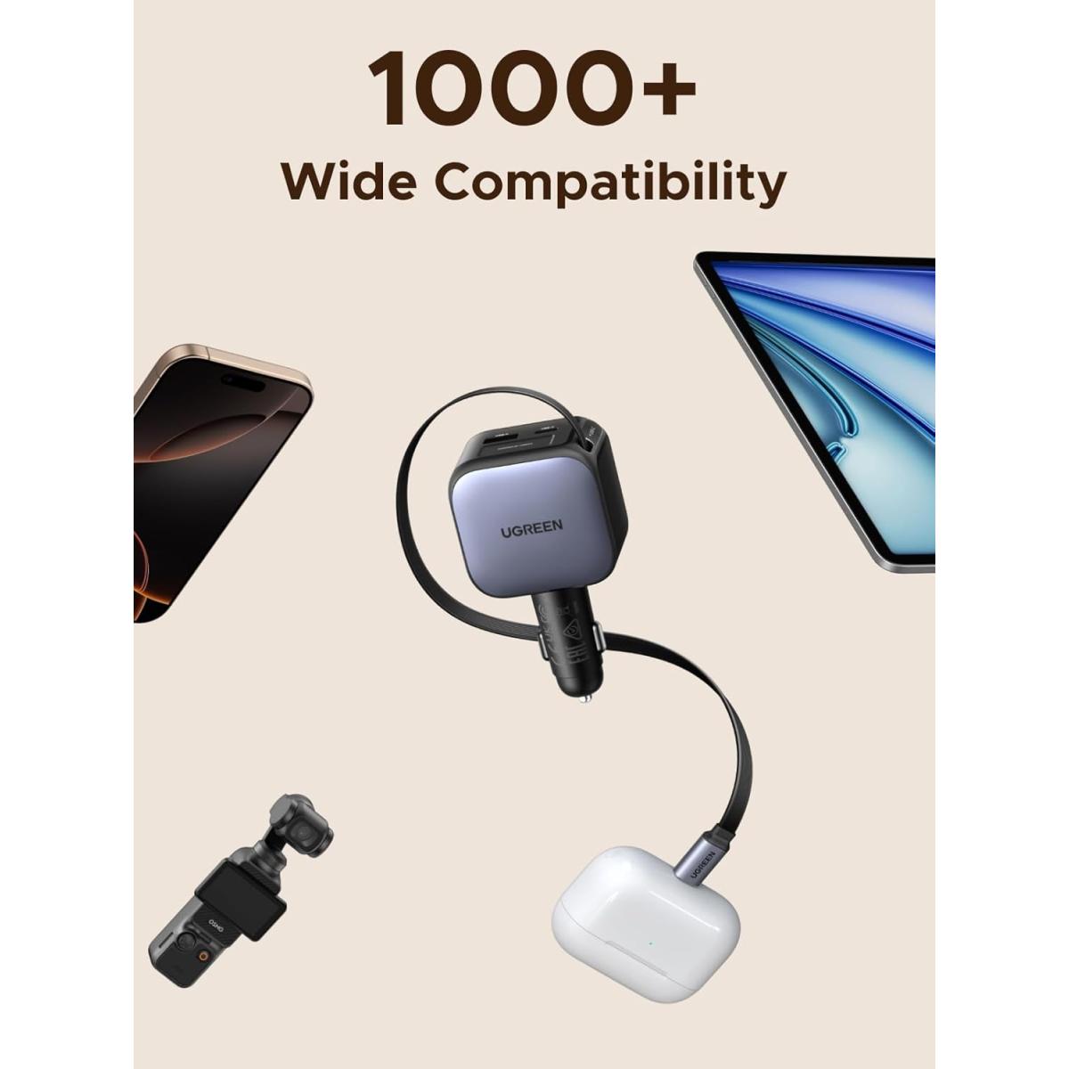 Ugreen 60w Car Charger with Retraable Cable, adapter