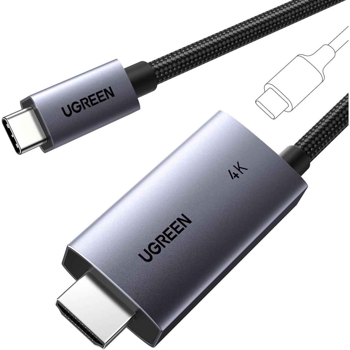 Ugreen Usb C To Hdmi Cable With 100w Pd Fast Charging Adapter 4k@60hz 2 In 1 Thunderbolt Unidireional Type C To Hdmi Compatible Iphone 17 Pro Max, Steamdeck, Macbook, Ipad, Galaxy S25, Xps, 2m
