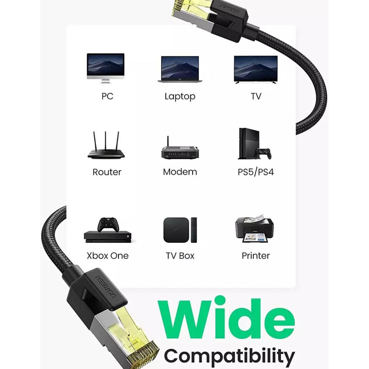UGREEN CAT7 Ethernet Cable Braided Pure Copper 10 meter - Black with networking