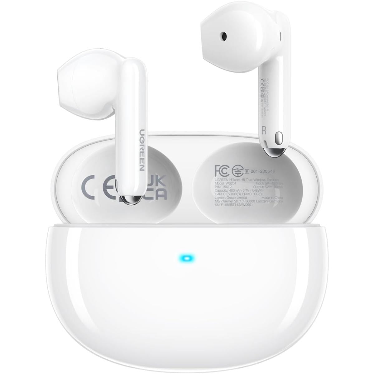 Ugreen Ws201 Hitune H5 Headphone Semi In Ear Earphone, Bluetooth 5.3, 4 Mics Noise Cancelling Headset, 26h Play Time Fast Charging, 13.6mm Large Driver, Lightweight Ipx5 Waterproof Game Mode White - CompuMe