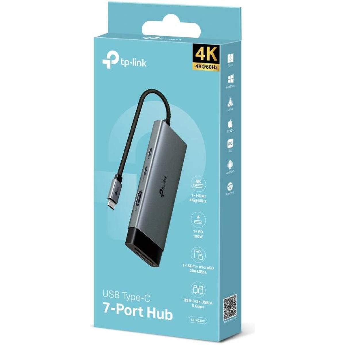 Tp Link Uh7020c Usb Type C 7 In 1 Hub, 4k Hdmi, Sd & Microsd Uhs I, Pd 100w, Usb 3.0, Plug & Play, Mac, Windows, Linux, Ipados, Ios, Android, Chrome