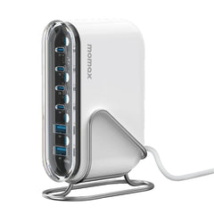 Momax Um55 Smart Charging Station 1 Charge Flow, 2 Usb A Ports And 4 Usb C Ports Gan Charger 120w White