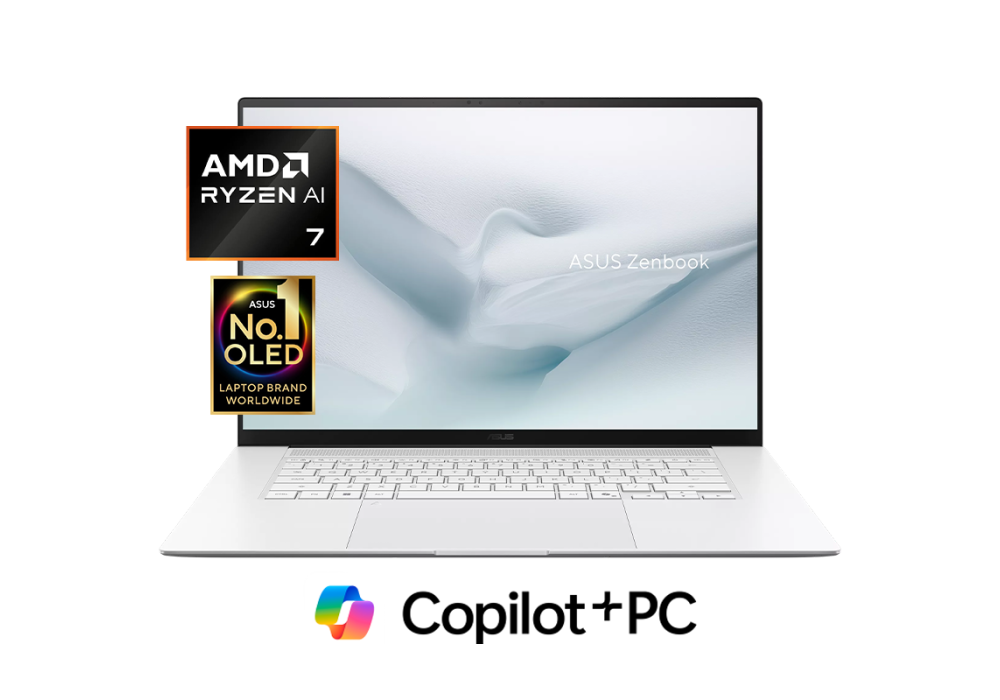 ASUS Zenbook S 16 Laptop – AMD Ryzen AI 7 445, Radeon Graphics, 32GB LPDDR5X, 1TB PCIe 4.0 SSD, 16" 3K OLED HDR True Black 1000 Touch, Wi‑Fi 7, 83Wh Battery, Ceraluminum™, Windows 11 Home - Scandinavian White