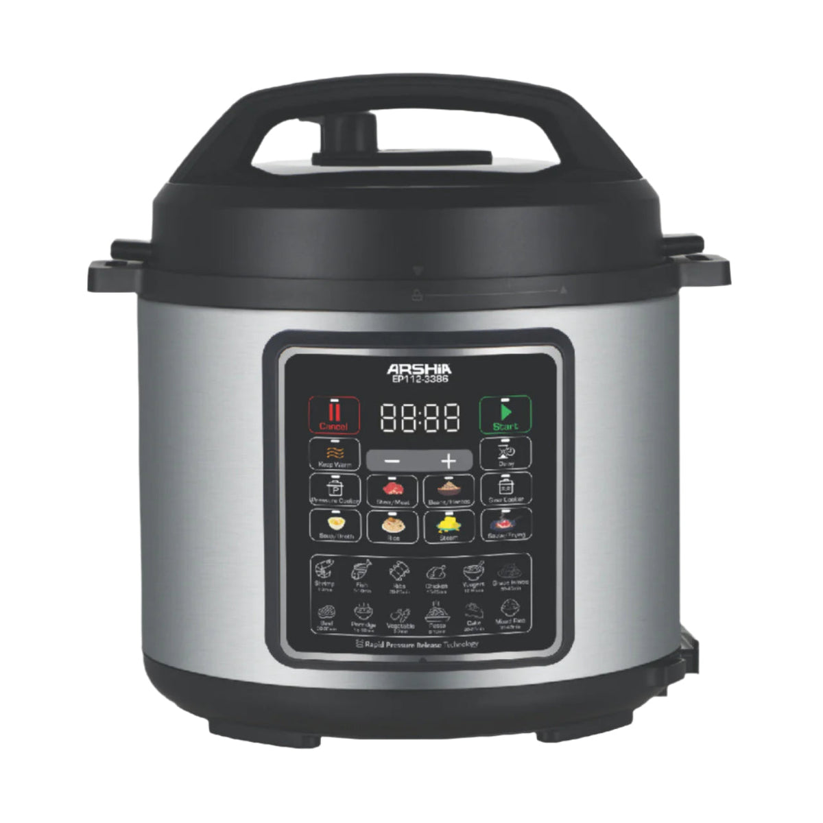 Arshia Pressure Cooker, 6Lit, 1750Watts, Black / Steel - 3386