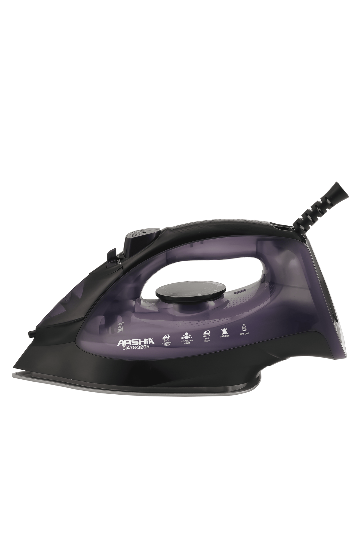 Arshia Steam Iron, Ceramic Soleplate Anti Drip, 200Ml, 200Watts, Dark Purple - 3205