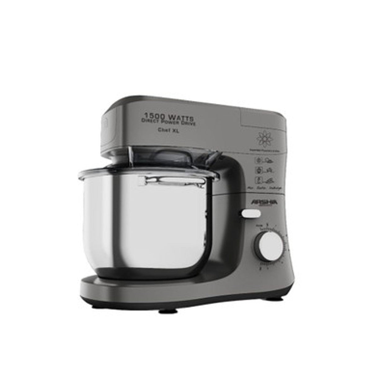 Arshia Stand Mixer Copper Motor, 8 Speeds, 7Lit, 1500Watt, Silver - 3073