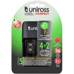 Uniross UCU004A USB Compa Multi Charger with 4x AA 2100 Batteries & USB Charging