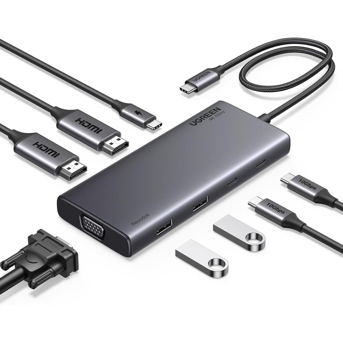 UGREEN - Revodok 308 (8in1) USB - C 4K Docking Station Dual Monitor 2 HDMI