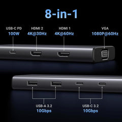 UGREEN - Revodok 308 (8in1) USB - C 4K Docking Station Dual Monitor 2 HDMI