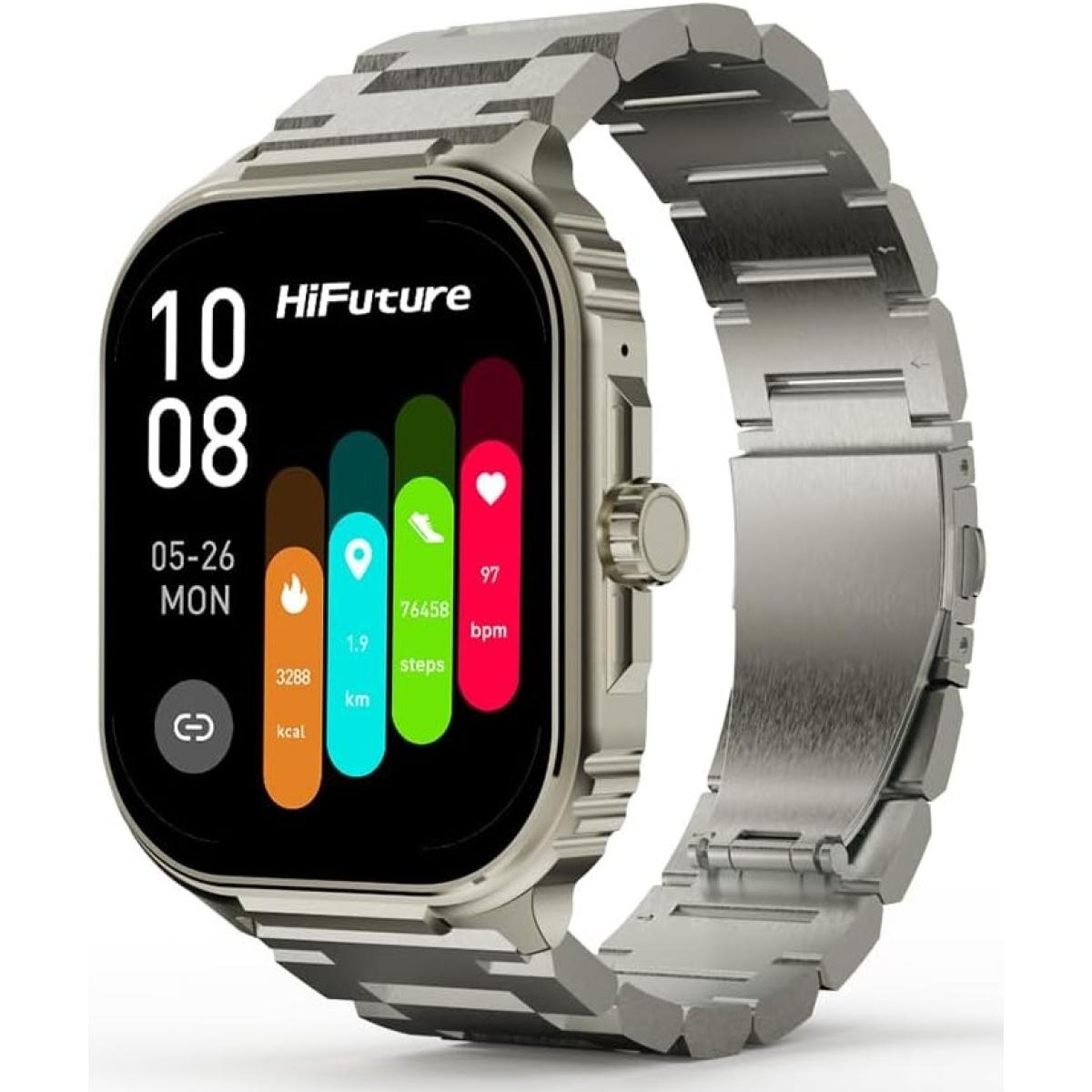 HiFuture Ultra3 PRO Premium Stainless Steel Smart Calling Watch, 2.04 Inch AMOLED Display, IP68 Waterproof, Enhanced Monitoring, 100+ Sports Modes, Sleep Monitoring, 7 Days Battery - Silver