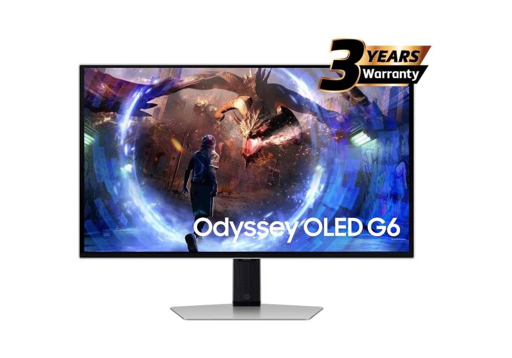 Samsung Odyssey OLED G6 (DG602) 27" Flat Monitor 2K (2560 x 1440) 360Hz, 0.03ms(GTG), Quantum Dot, HDR10+, 99% DCI Coverage, 10Bit, HDMI 2.1, Core Sync, FreeSync Premium Pro w/ Sleek Metal Design & Ergonomic Stand