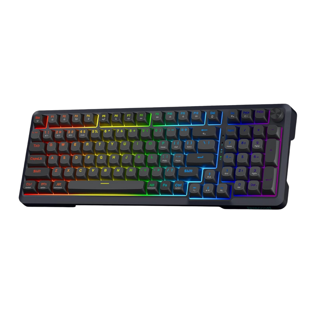 Redragon K688 Wireless Mechanical Keyboard, 3 Mode Gasket Mounted RGB Gaming Keyboard with Volume Knob, Pre-Lubed Linear Switches, MDA-Profile, 98 Keys Hot Swappable Creamy Keyboard for PC/Tablet/Xbox/PS4 - CompuMe