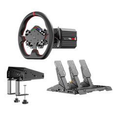 PXN VD6 Bundle: PC Steering Wheel and Pedals – 6 Nm Direct Drive Servo Motor Base, W AS Racing Wheel, Hall Effect 2-Pedal Set, and Table Clamp – Professional Sim Racing Setup for Windows PC (7–11)