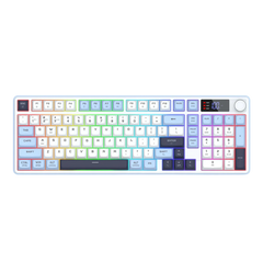 Redragon Wireless Gaming Keyboard, 98-Key Tri-Mode (BT/2.4G/Wired) RGB Computer Keyboard with Knob & Display, Fade-Resistant PBT Keycaps & 4000mAh Battery, Compatible with Windows/Mac - White Blue