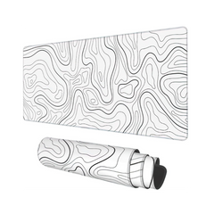 Topographic Map Large Mouse Pad XXL White Lines Contour Geographic Extended Large Desk Mat Big Desk Pad (90X40 CM)(4 MM) Non-Slip Rubber Base Stitched Edge Long Mousepad,35.4 x 15.7 Inch