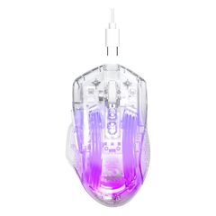 Redragon Wired Gaming Mouse, 24,000 DPI, 7 Programmable Button, 2 Side Buttons, 8 RGB LED Backlit Mode, Clear Transparent Shell, Light up Gamer Mice, Soft Cable for PC/Mac/Xbox, White