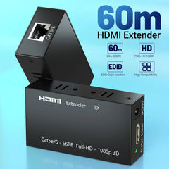 Hdmi Extender Over Cat6 Up To 60 Meters Transmitter Sender With Power Fhd 3d