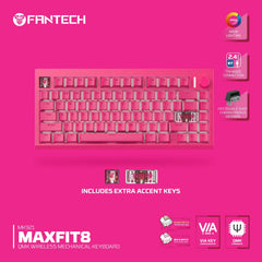 Fantech Mk921 Maxfit8 Qmk Wireless Mechanical Gaming Keyboard Pink (3 Mode Connection)