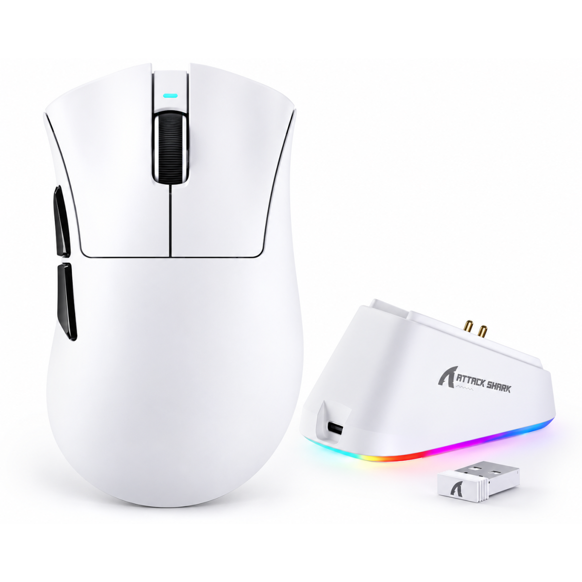 ATTACK SHARK V3 PRO Tri-Mode Wireless Gaming Mouse White with RGB Charging Dock