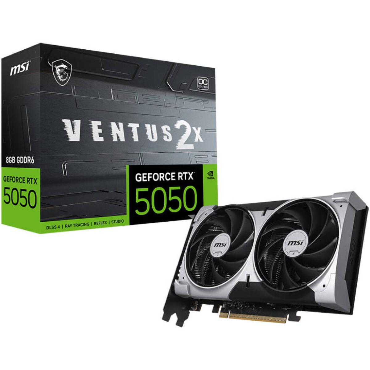 MSI GeForce RTX 5050 8G VENTUS 2X OC 8GB Graphics Card, GDDR6 128-Bit Memory, 2602 MHz Engine Clock, 20 Gbps Memory Clock, 2560 CUDA Cores