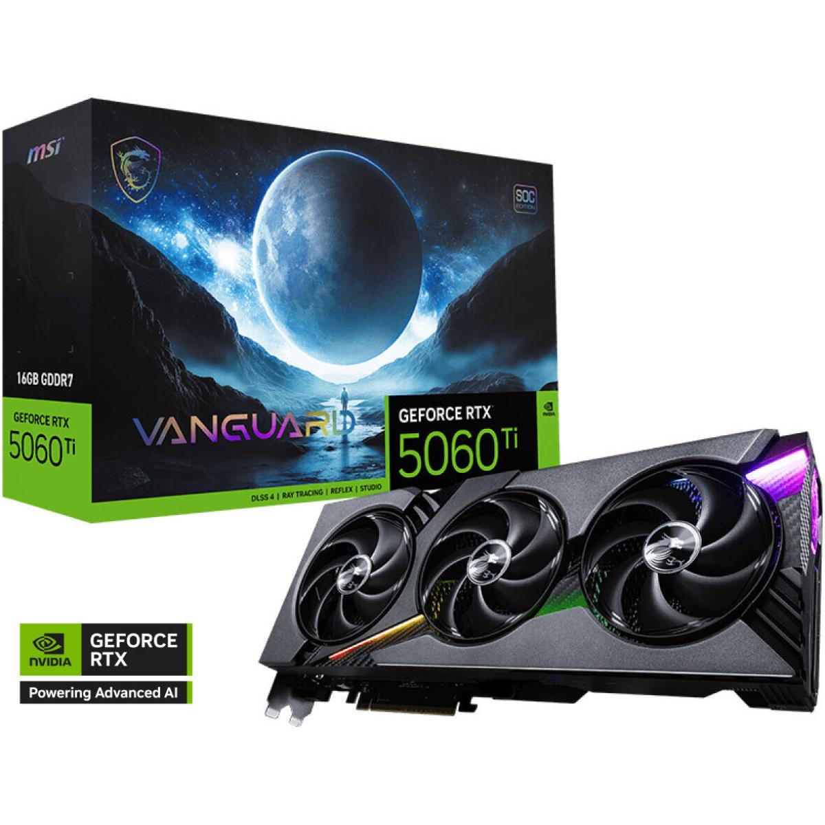 Msi Geforce Rtx 5060 Ti Vanguard Soc 16gb Gddr7 128 Bit Memory, 2692 Mhz Boost Clocks, 28 Gbps Memory Speed, 4608 Cuda Cores, Pci Express Gen 5 X16