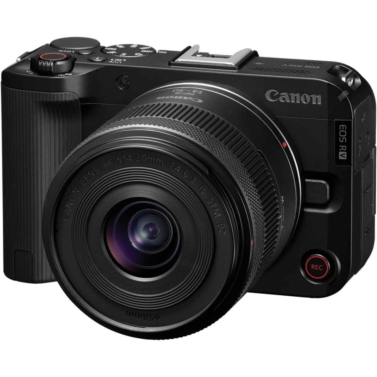 Canon Eos R50v Mirrorless Camera With Rf S14 30mm F4 6.3 Is Stm Pz Lens, Aps C Sensor, 24.2 Megapixels, Ultra Wide Zoom, Fast Autofocus, Vlogging And Live Streaming Kit For Content Creators, Black