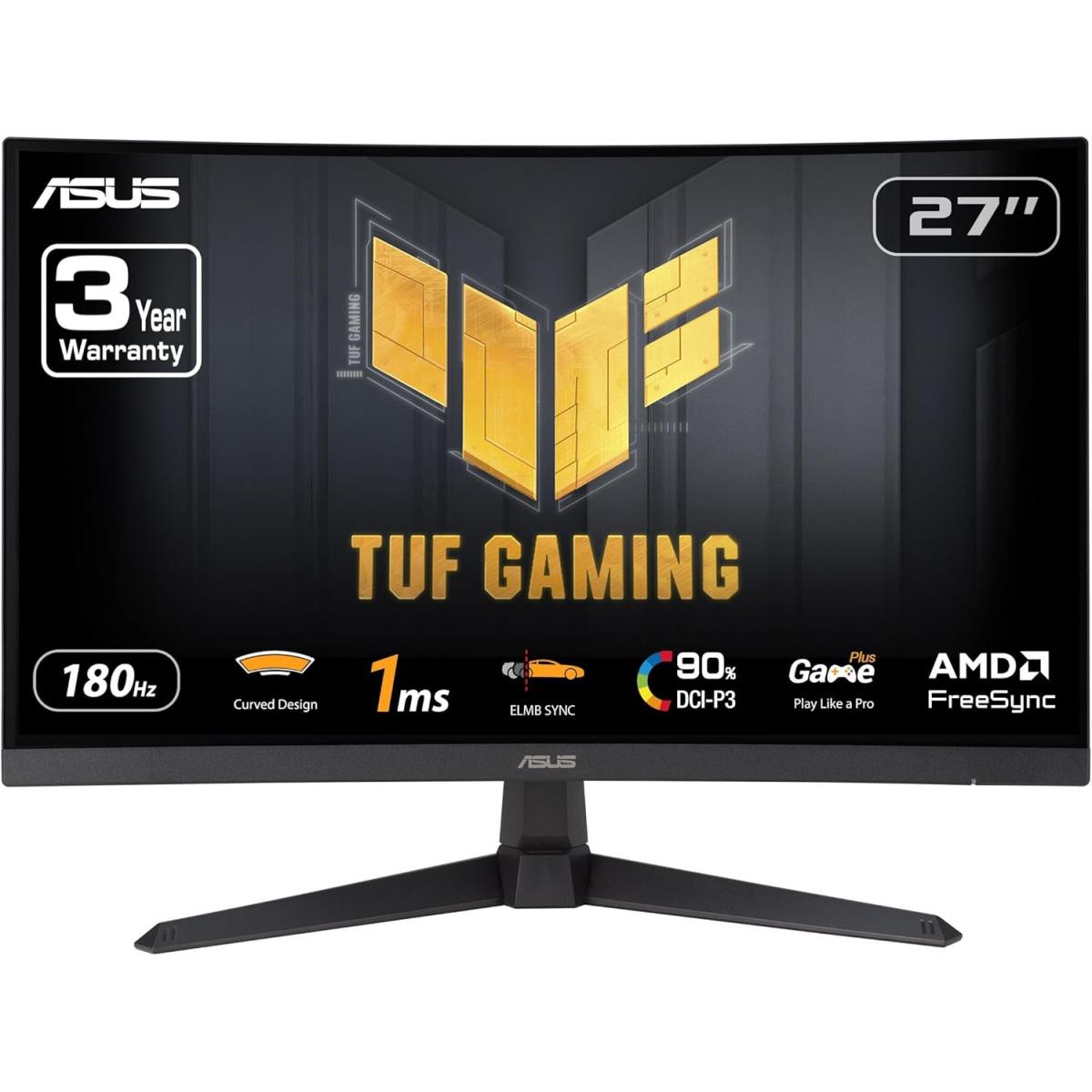 Asus Tuf Vg27vq3b 27" Curved 1500r Full Hd 180hz 1ms Dci P3: 90% Freesync Shadow Boost Enhances W/ Speaker Black - CompuMe