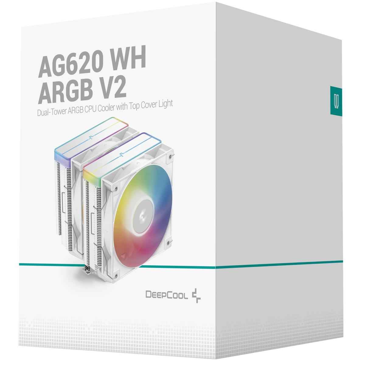 Deepcool Ag620 Argb V2 Cpu Air Cooler Mighty 260w Tdp 6pcs Copper Heat Pipes Argb Sync W/120mm Pwm Fan , White