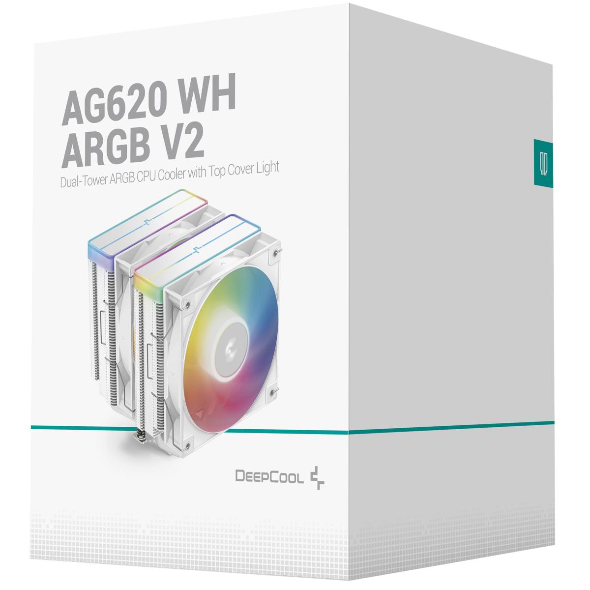 DeepCool AG620 ARGB V2 CPU Air Cooler Mighty 260w TDP 6pcs Copper Heat Pipes ARGB Sync w/120mm PWM Fan , White