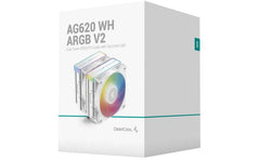 DeepCool AG620 ARGB V2 CPU Air Cooler Mighty 260w TDP 6pcs Copper Heat Pipes ARGB Sync w/120mm PWM Fan , White