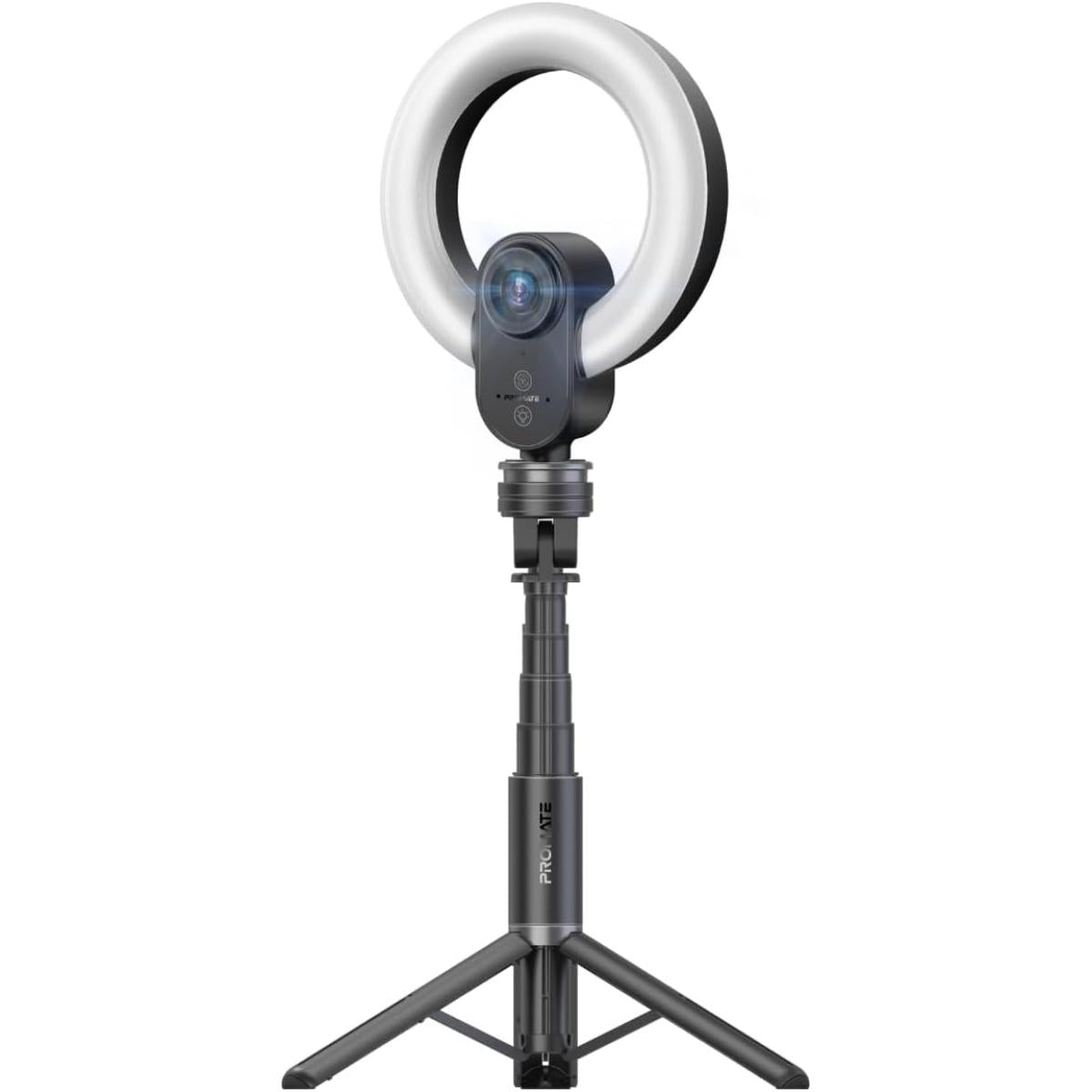 Promate VistaCam High-Precision 2K Ultra HD Webcam with Adjustable Ring Light, 90° Wide Angle Autofocus, Dual Omni-Directional Mics, and Universal Compatibility for Windows, macOS, and Linux, Black