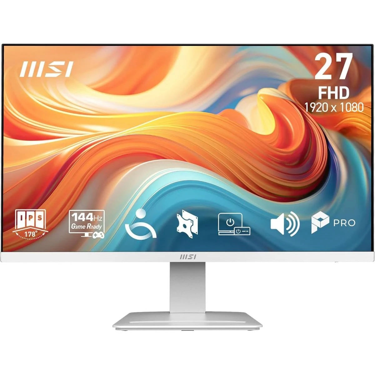MSI PRO MP273W E14A 27" IPS Full HD 144Hz 1ms Less Blue Light PRO VESA Mountable Built-in Speakers Tilt-Adjustable HDMI & DP - White