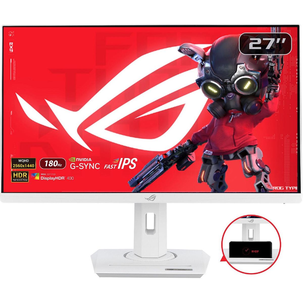 ASUS ROG Strix XG27ACS 27” 2K Fast IPS 180Hz 1ms HDR400 133% sRGB Extreme Low Motion Blur Sync G-Sync Compatible w/ USB C , DisplayWidget, Tripod Socket - White
