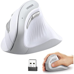 UGREEN Vertical Wireless (Bluetooth 5.0+2.4G) Ergonomic Mouse with 5 Buttons, 1000/1600/2000/4000 DPI, Prevention of Mouse Arm, Vertical Mouse Compatible with PC/Laptop/Tablet, White