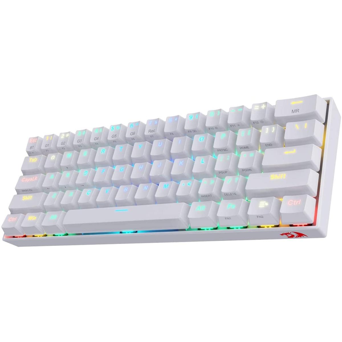 Redragon K530 Pro Draconic 60% Wireless RGB Mechanical Keyboard, BT/2.4Ghz/Wired 3-Mode 61 Keys Compa Gaming Keyboard w/Hot-Swap Socket, Free-Mod Plate Mounted PCB & Tactile Brown Switch - White