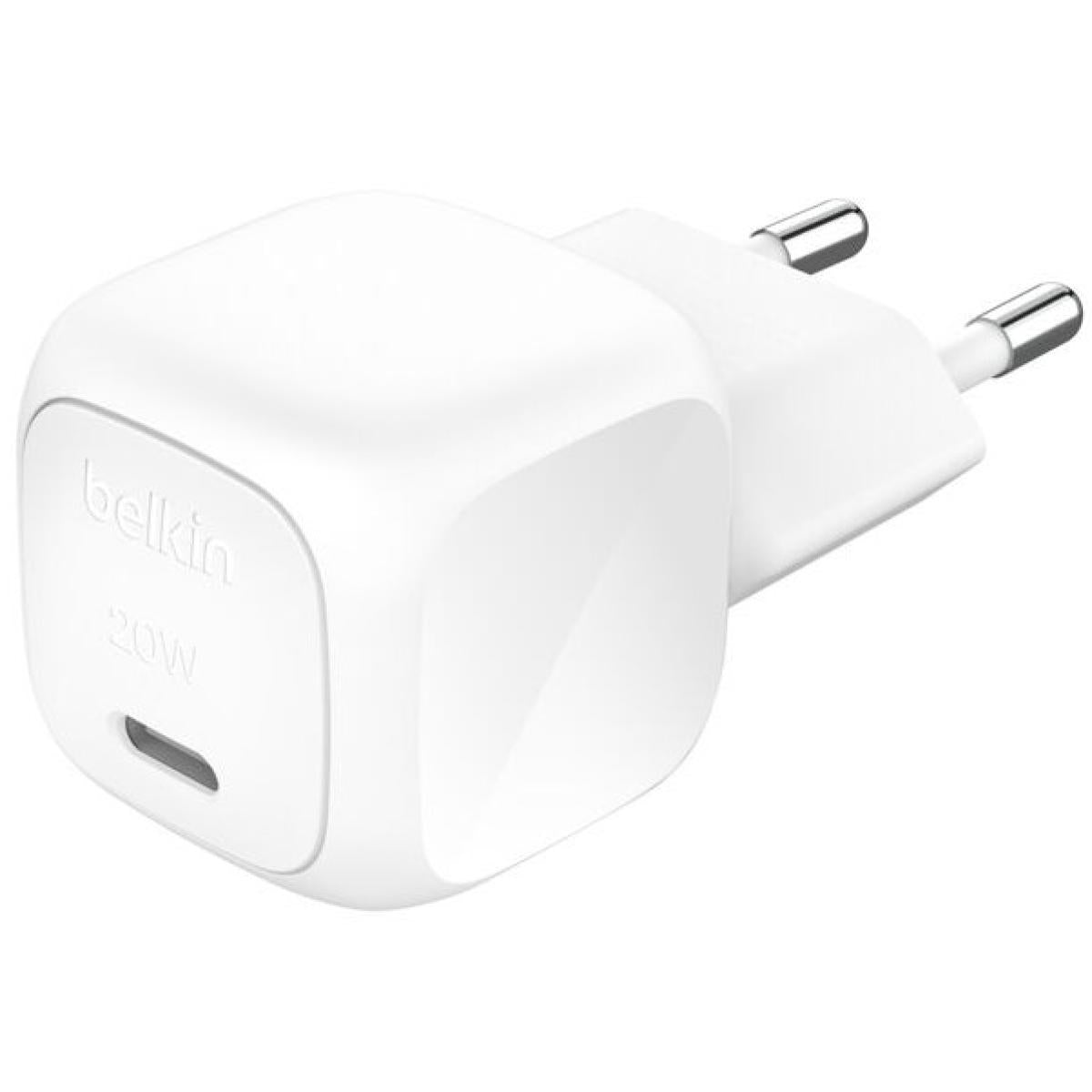 Belkin BoostCharge Compa 20W USB-C PD Fast Charging AC Charger for All iPhone 16 and iPhone 15 Models Samsung Galaxy S25, iPad, AirPods, and More - White