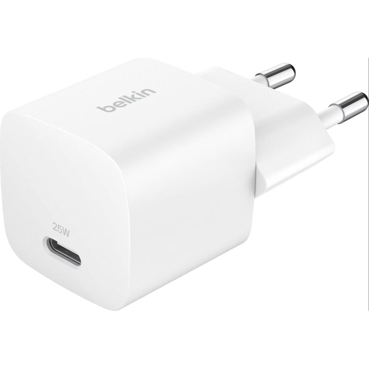 Belkin BoostCharge Compa 25W USB-C PD Fast Charging AC Charger for All iPhone 16 and iPhone 15 Models Samsung Galaxy S25, iPad, AirPods, and More - White